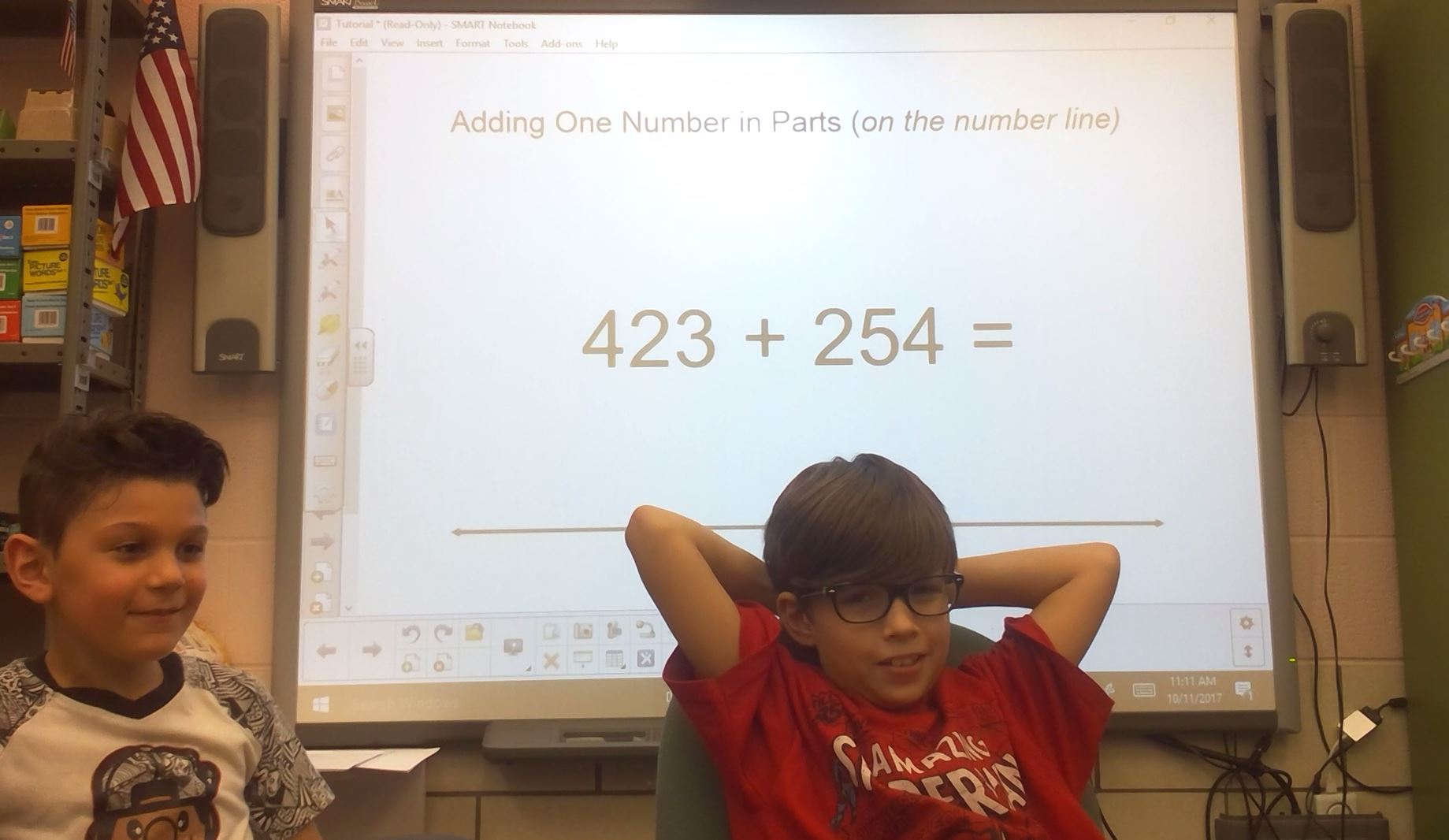 Add One Number in Parts on the Number Line Strategy 